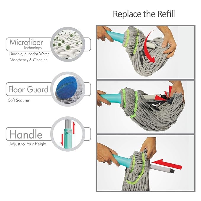Suicune Self Wringing Squeeze Twist Mop Microfiber Floor Cleaning Dust Mop with Extendable Stainless Steel Handle Reusable Household Cleaning Supplies for Home Cleaning - Image 3