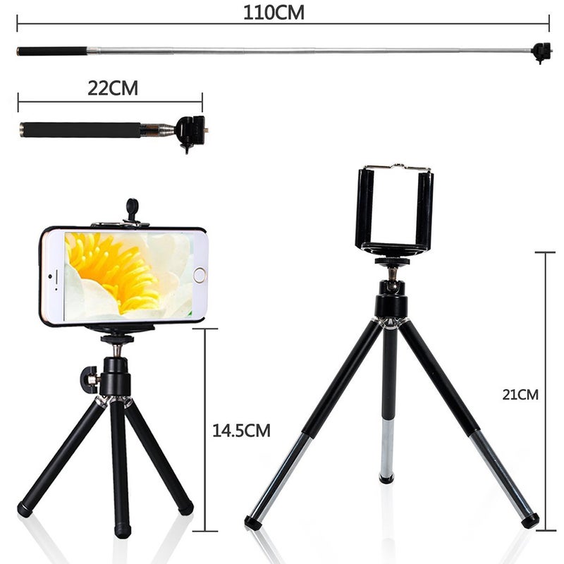 10PCS 8X Telephoto Mobile Phone Lens Universal Detachable Clip-on Lens Wide Angle + Fish Eye + Macro Lens + Selfie Stick + Tripod - Image 4