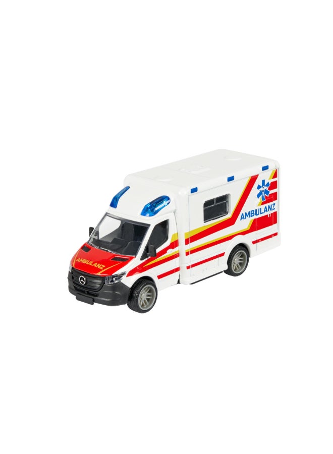 Majorette Mercedes-Benz Sprinter Ambulance, 15 cm Officially Licensed Diecast Rescue Vehicle with Lights, Sound, Opening Rear Doors and Rubber Tires, Ages 3+ - Image 2