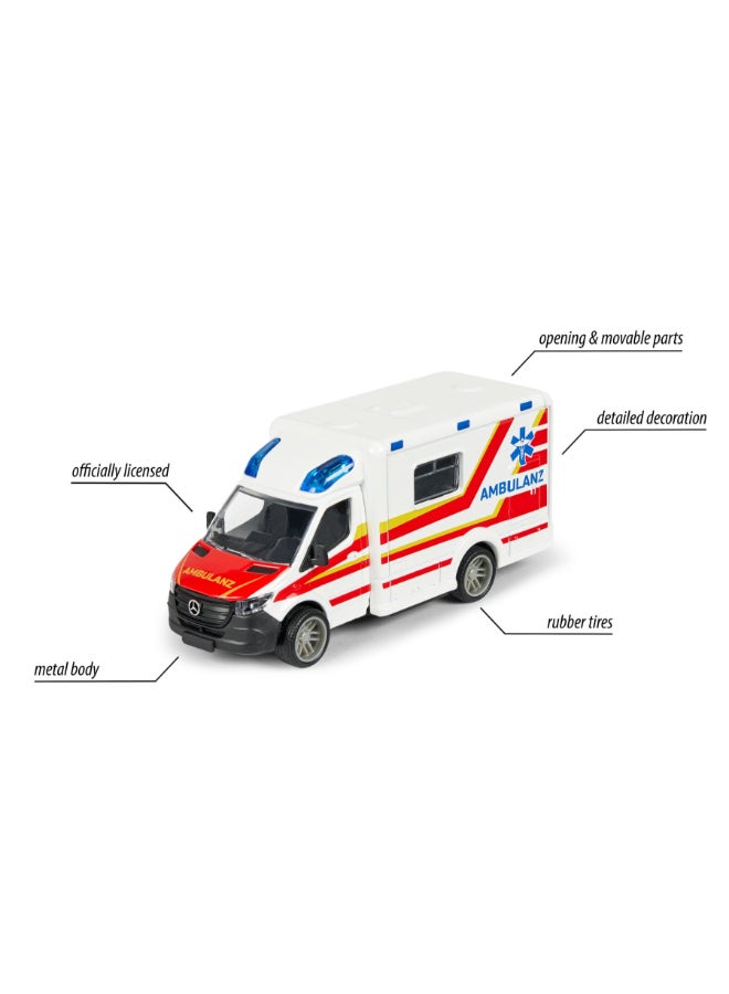 Majorette Mercedes-Benz Sprinter Ambulance, 15 cm Officially Licensed Diecast Rescue Vehicle with Lights, Sound, Opening Rear Doors and Rubber Tires, Ages 3+ - Image 4