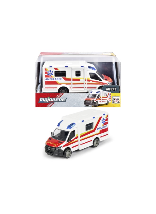 Majorette Mercedes-Benz Sprinter Ambulance, 15 cm Officially Licensed Diecast Rescue Vehicle with Lights, Sound, Opening Rear Doors and Rubber Tires, Ages 3+ - Image 1