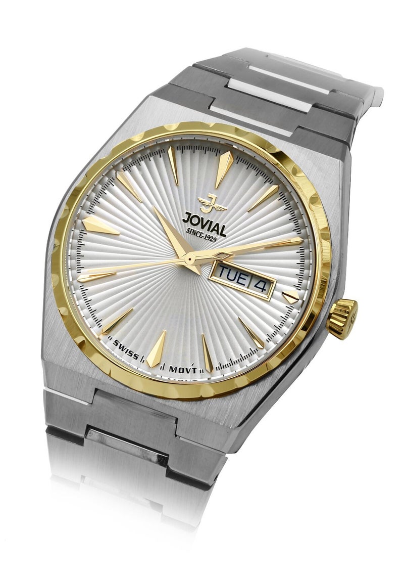 JOVIAL  1540GTMQ01E , Men's Fashion Watch,  Stainless steel , White Dial, Fold Over Clasp, Day and Date Display, 40 mm - Image 2