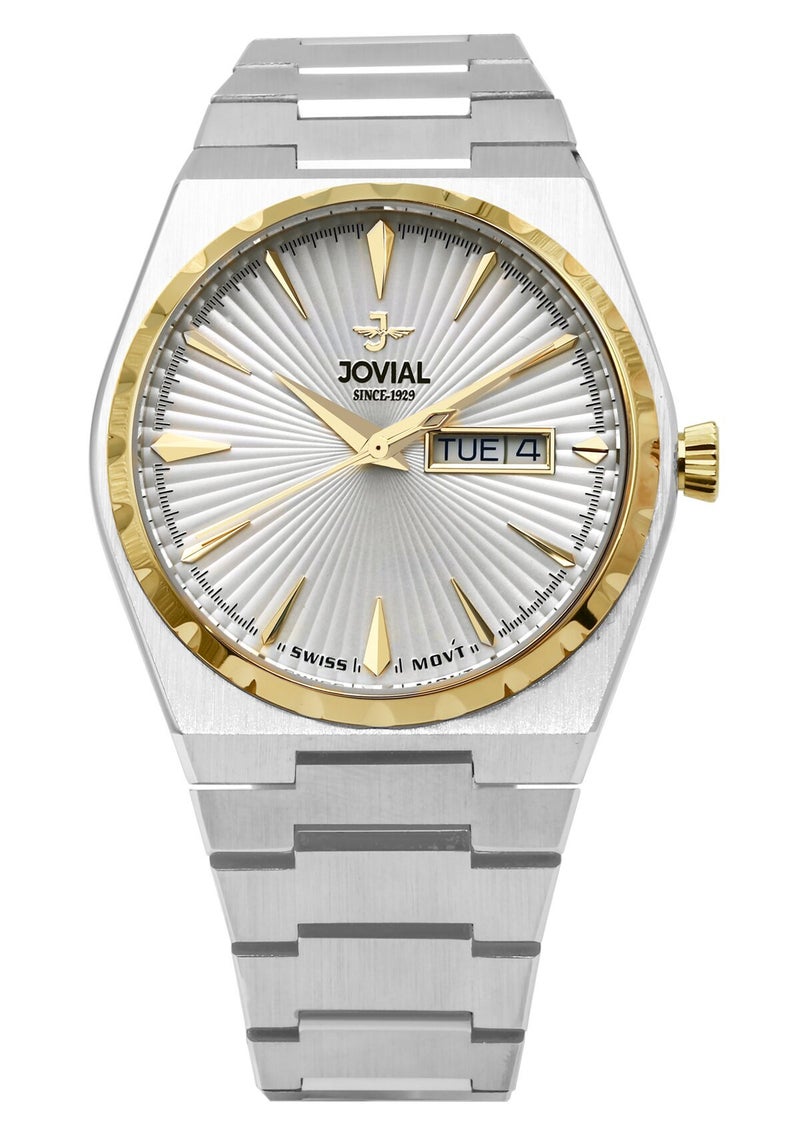 JOVIAL  1540GTMQ01E , Men's Fashion Watch,  Stainless steel , White Dial, Fold Over Clasp, Day and Date Display, 40 mm - Image 1