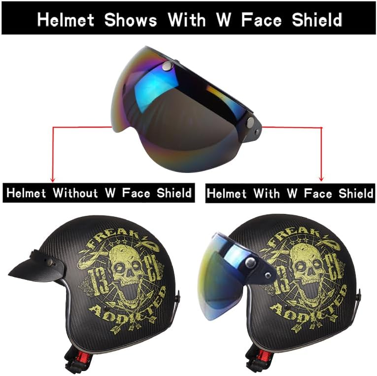 VCOROS Universal 3-Snap Retro Helmet Visor Open Face Motorcycle Helmets Shield(Rainbow) - Image 5