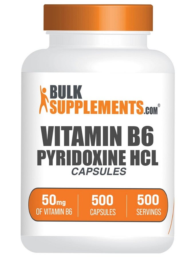 BulkSupplements كبسولات فيتامين ب6 من بولك سابليمنتس - بيريدوكسين هيدروكلوريد، فيتامين ب6 50 ملغ - 1 كبسولة لكل حصة، 500 كبسولة (عبوة من 1) - Image 1