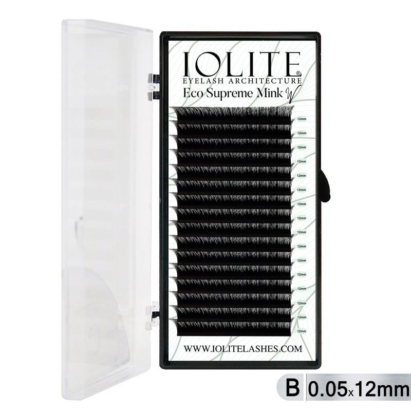 Iolite Eco Supreme Mink W Lashes B Curl – 0.5T Mix & 6mm–15mm | Pre-Fanned Volume Lash Extension Trays for Professional Lash Artists ISMWB5T - 12MM