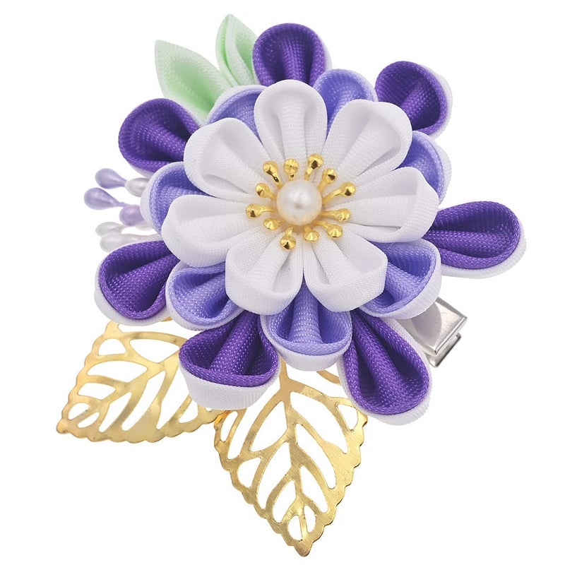MIAO WU Japanese Hair Clip Cherry Blossom Japanese HairPin Kimono Hanfu Flower Hair pin Band Clip Japanese Hair Accessories for Women Girl Purple