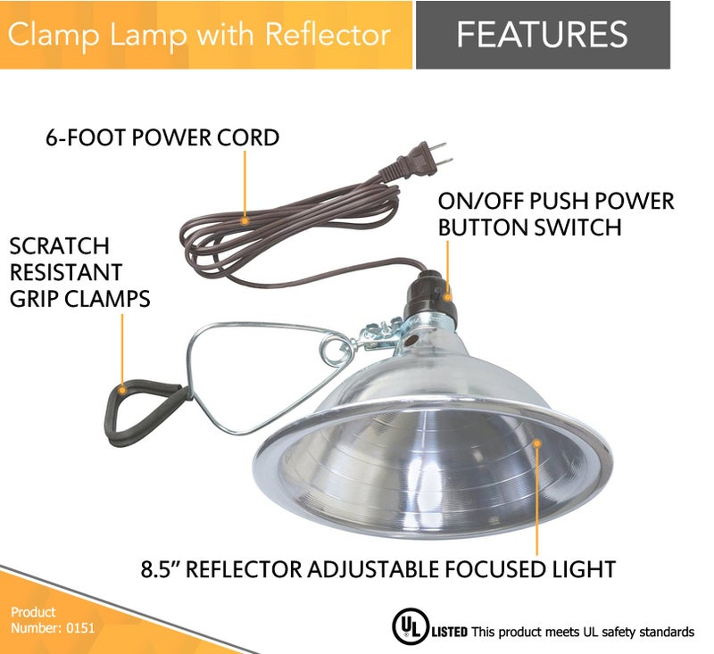 Woods Clamp Lamp Light with Aluminum Reflector; 150W; UL Listed; 6- Foot Cord - Image 3