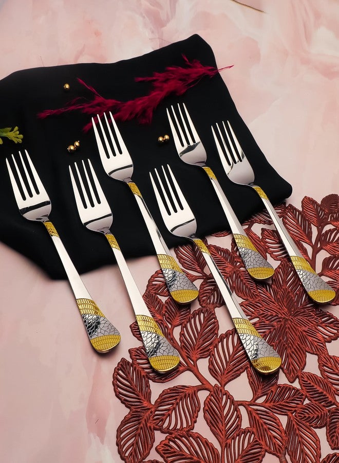 Parage 6 Pieces Stainless Steel 24k Golden Dinner Forks,16 cm, Premium Forks Cutlery Set for Home & Kitchen, Luxury Dining Tableware Gift for House Warming, 24 Karat Gold Plated Forks, Imperial Design - Image 3