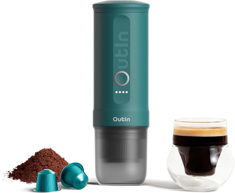 Outin Nano Portable Electric Espresso Machine, Travel Coffee Maker for Camping, Car Coffee Maker Self-Heating with USB-C, With Ground Coffee & NS Capsule for RV, Hiking, Office - Image 1