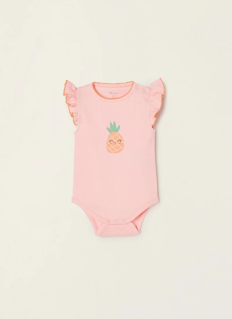 زيبي Cotton Ribbed Bodysuit for Newborn Baby Girls 'Pineapple'