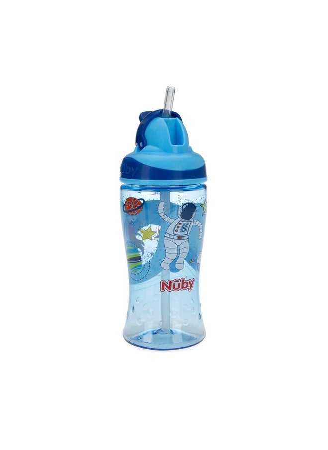 Nuby Nuby Thirsty Kids No-Spill Flip-it Printed Boost Cup with Thin Soft Straw - 12oz, 18+ Months, 1 Pack (Space Man Blue) 