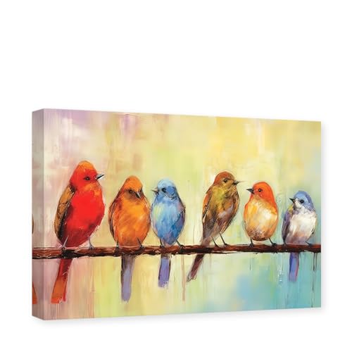 CXHOSTENT Bird Pictures Wall Decor Colorful Animal Canvas Wall Art Abstract Birds Painting Print Living Room Bedroom Decor Frame (Bird - 2, 12.00" x 18.00") - Image 1