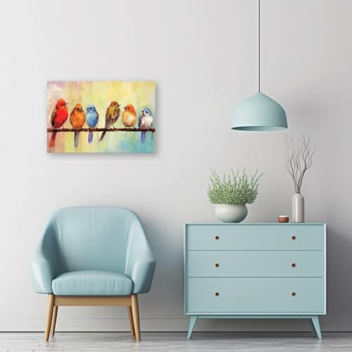 CXHOSTENT Bird Pictures Wall Decor Colorful Animal Canvas Wall Art Abstract Birds Painting Print Living Room Bedroom Decor Frame (Bird - 2, 12.00" x 18.00") - Image 2