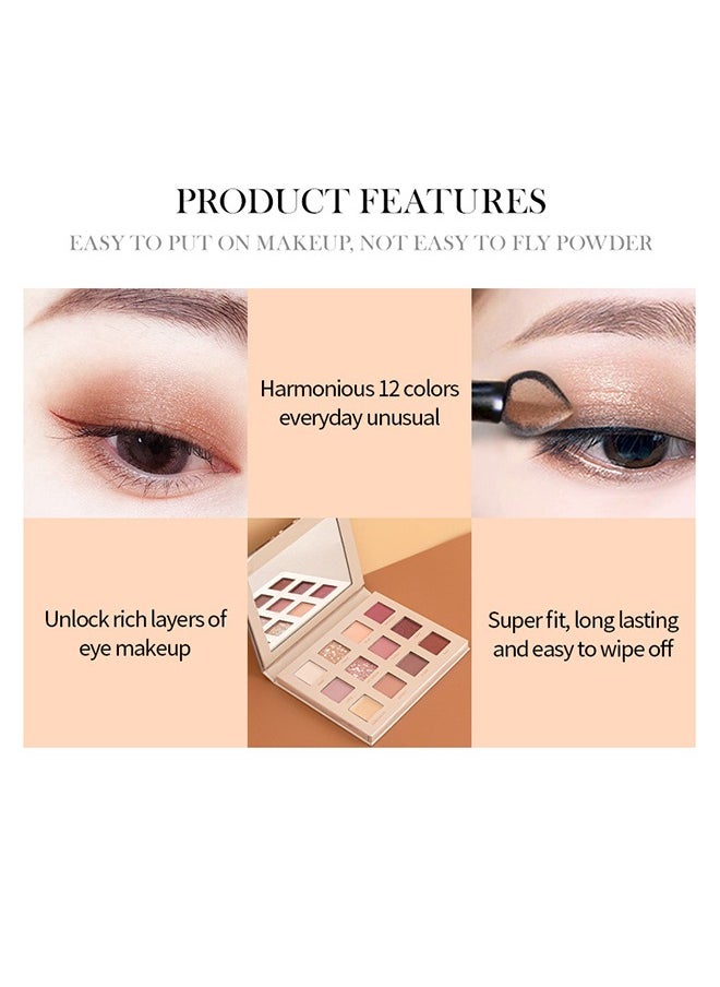 12 Colors Matte Shimmer Glitter Multi-Reflective Shades Ultra Pigmented Makeup Eye Shadow Powder Waterproof Eye Shadow Palette