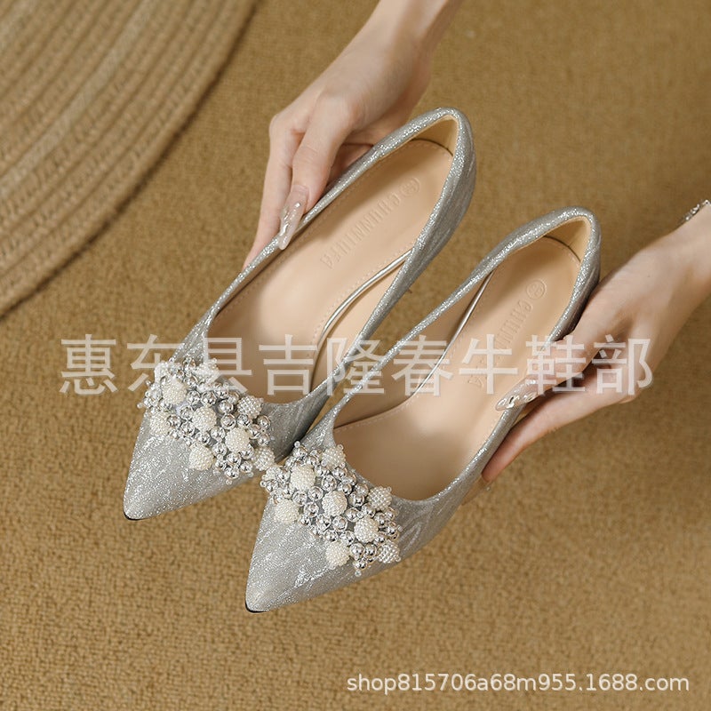 أحذية زفاف مدببة بكعب سميك صغير -2 - Image 3