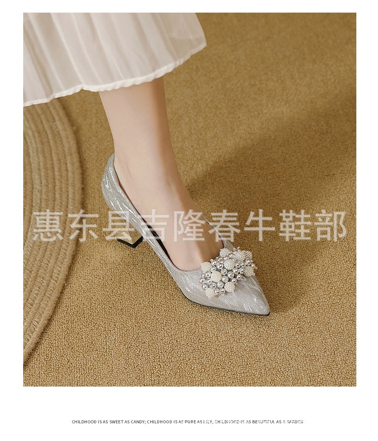 أحذية زفاف مدببة بكعب سميك صغير -2 - Image 1