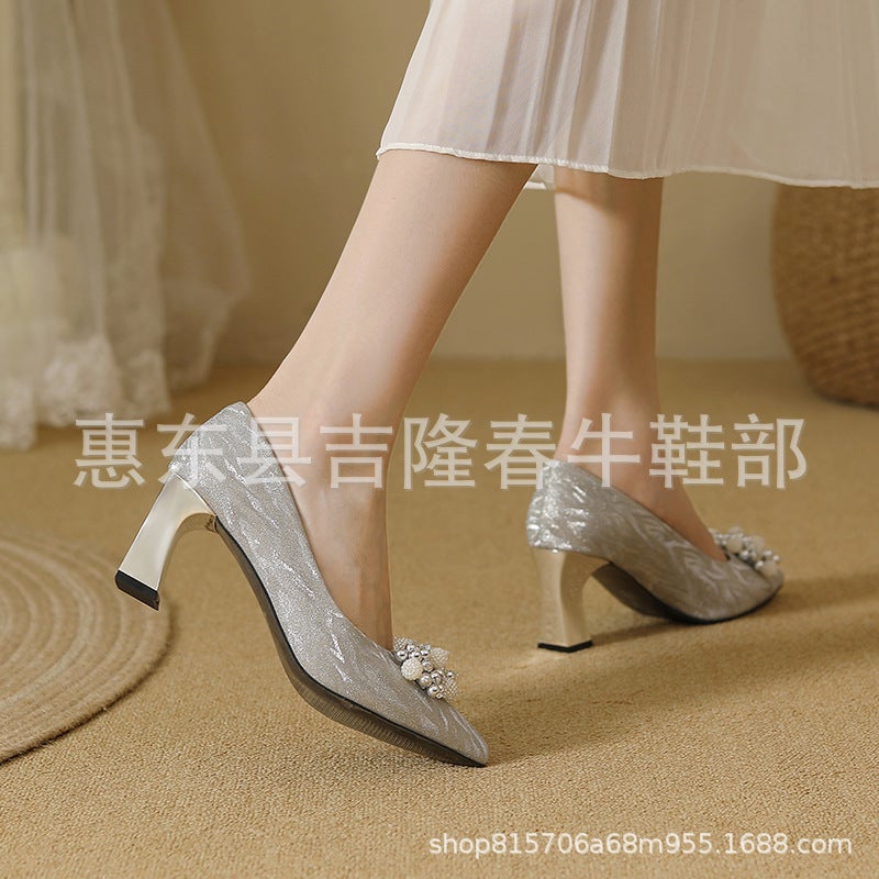 أحذية زفاف مدببة بكعب سميك صغير -2 - Image 5