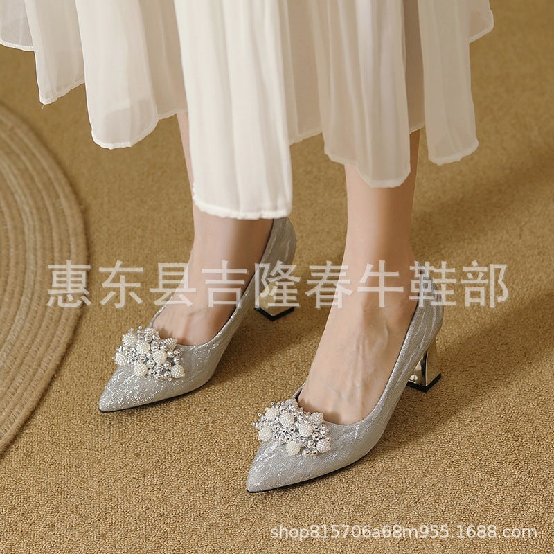 أحذية زفاف مدببة بكعب سميك صغير -2 - Image 4