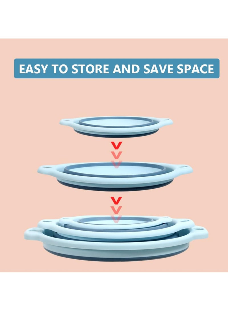 سوكاني حوض قابل للطي، مجموعة من 3 أحواض غسيل، حوض غسيل قابل للطي، حوض غسيل بلاستيكي محمول، سلة غسيل للحمام والمطبخ، حوض غسيل للتخييم والنزهات الخارجية والسفر، أزرق، وردي، أزرق داكن - Image 3