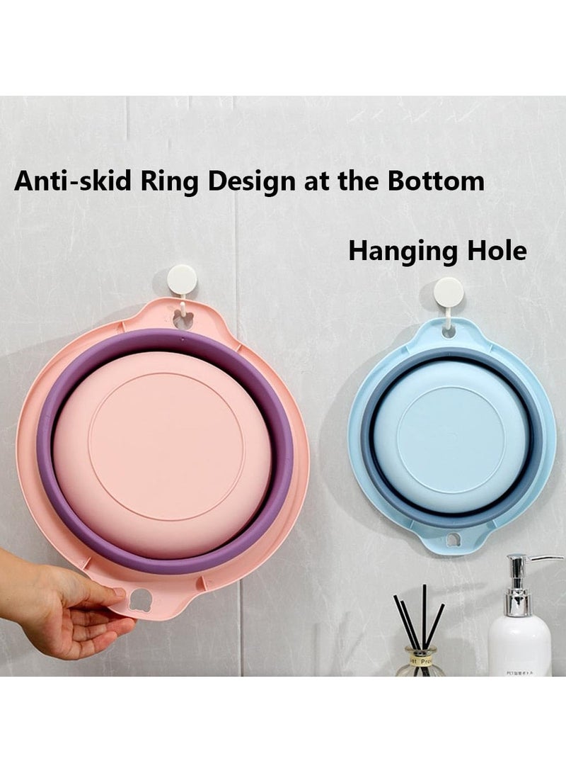 سوكاني حوض قابل للطي، مجموعة من 3 أحواض غسيل، حوض غسيل قابل للطي، حوض غسيل بلاستيكي محمول، سلة غسيل للحمام والمطبخ، حوض غسيل للتخييم والنزهات الخارجية والسفر، أزرق، وردي، أزرق داكن - Image 5