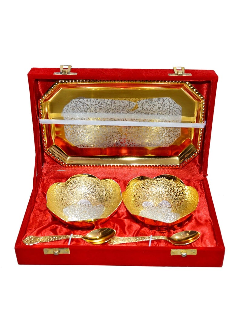 Marusthali - Marusthali Gold & Silver Plated Brass Bowl Set of 5 Pcs with Box Packing - Image 1
