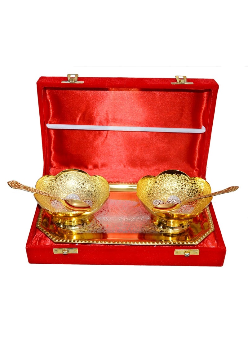 Marusthali - Marusthali Gold & Silver Plated Brass Bowl Set of 5 Pcs with Box Packing - Image 1