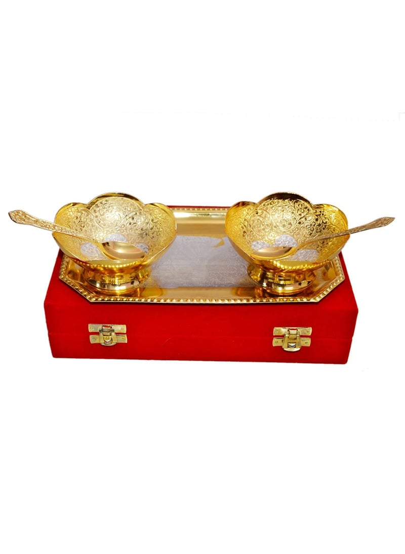 Marusthali - Marusthali Gold & Silver Plated Brass Bowl Set of 5 Pcs with Box Packing - Image 1