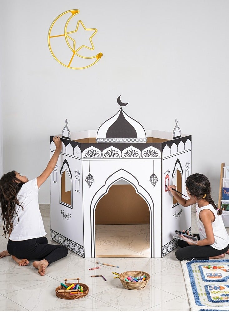 هلالفل بيت لعب على شكل مسجد من الكرتون قابل للتلوين من هلال فول | نشاط تركيبي للأطفال | لعب إبداعي | للعب الداخلي | هدية إسلامية للأطفال | لعبة تعليمية | سهل التركيب - Image 1