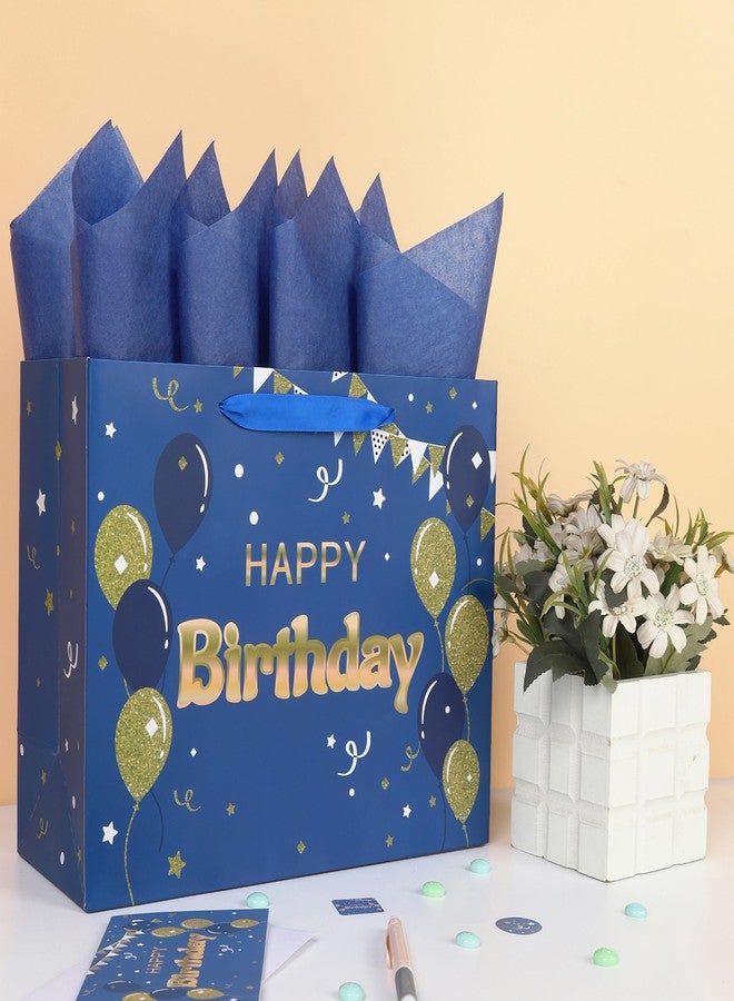 Qirrmiy 13" Large Blue Happy Birthday Gift Bag Set with Handles, Greeting Card, Tissue Papers and Stickers for Men Boys, Balloons Design, 1 Pcs - Image 5