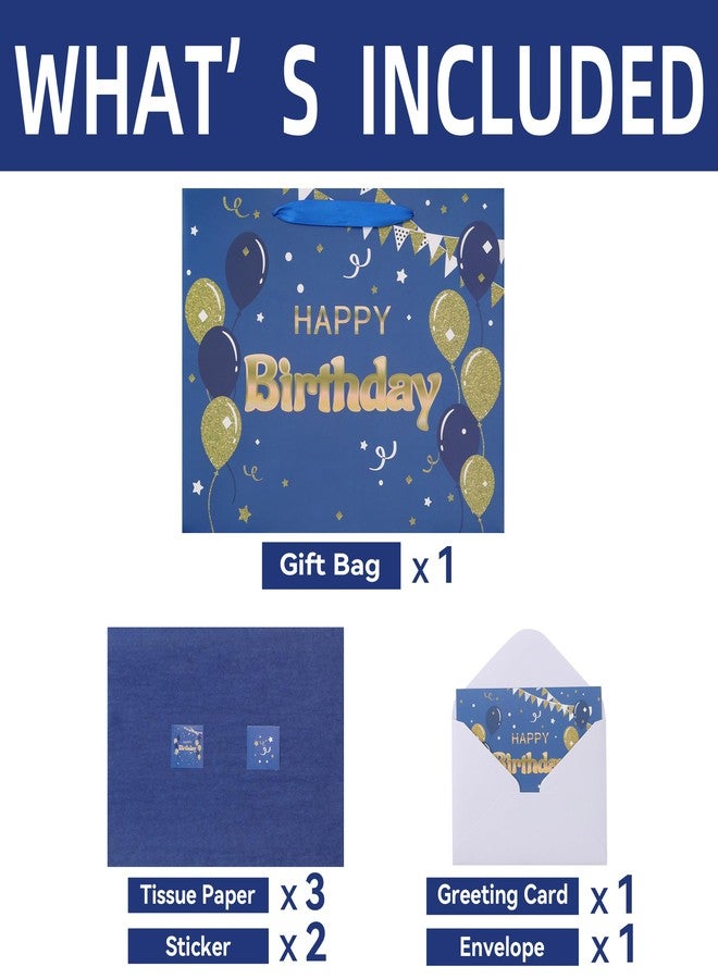 Qirrmiy 13" Large Blue Happy Birthday Gift Bag Set with Handles, Greeting Card, Tissue Papers and Stickers for Men Boys, Balloons Design, 1 Pcs - Image 3