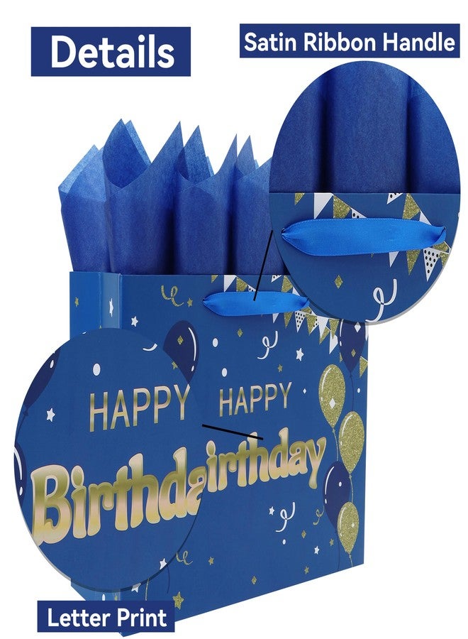 Qirrmiy 13" Large Blue Happy Birthday Gift Bag Set with Handles, Greeting Card, Tissue Papers and Stickers for Men Boys, Balloons Design, 1 Pcs - Image 4