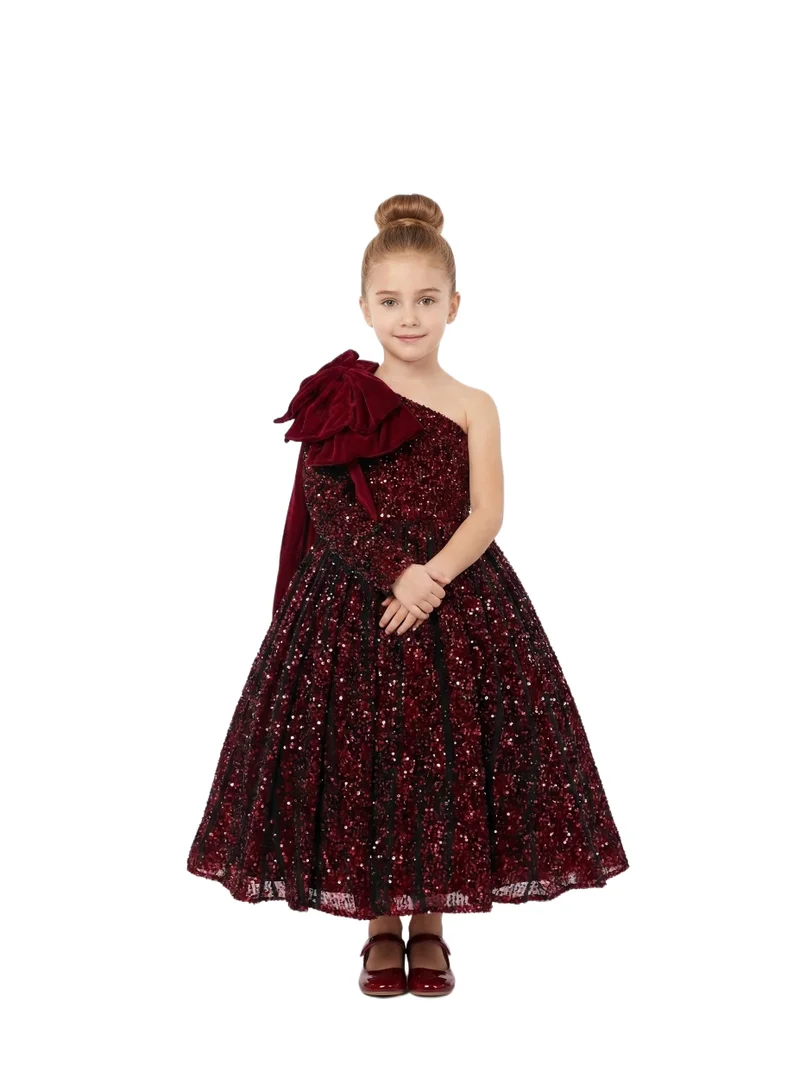 بيداني Wine Red Radiance One-Shoulder Sequin Dress