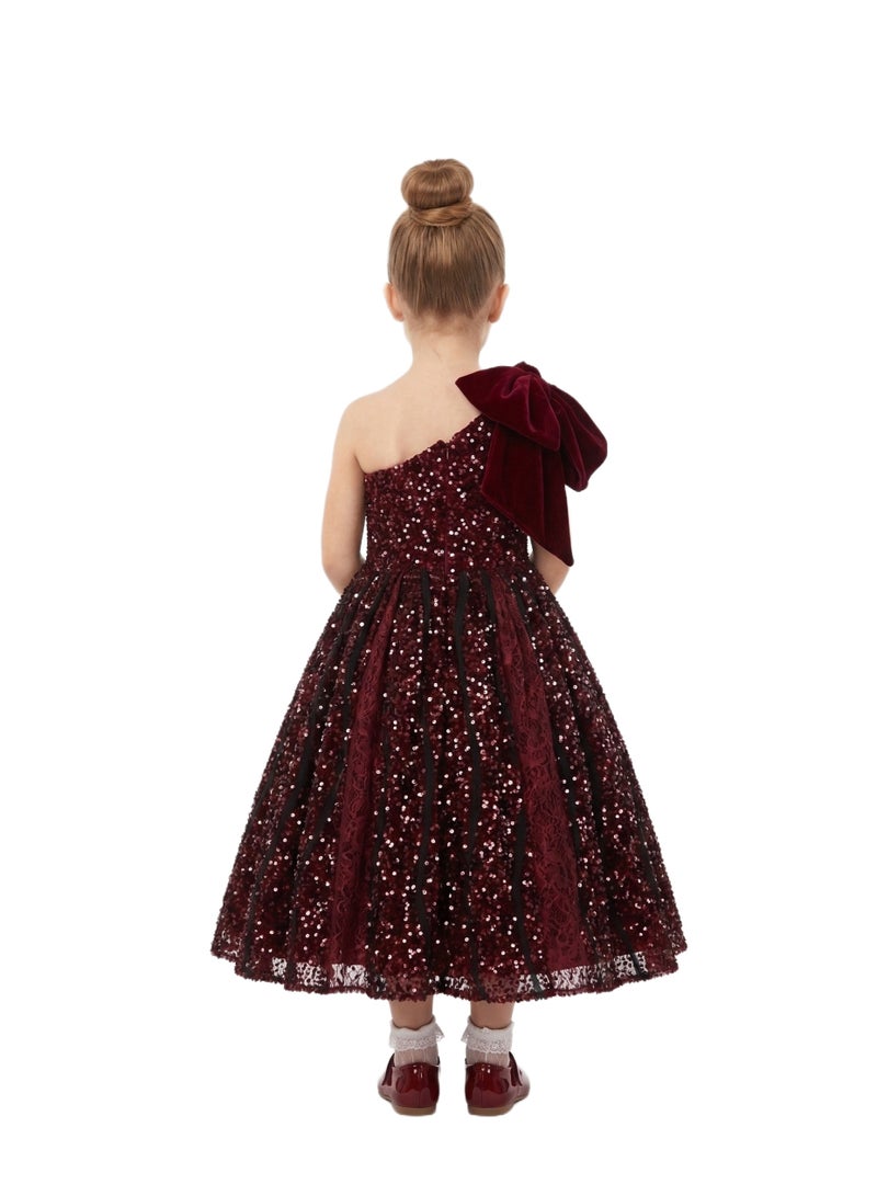 Bidani Wine Red Radiance One-Shoulder Sequin Dress - Image 3