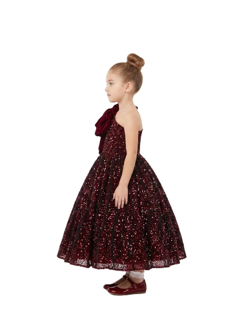 بيداني Wine Red Radiance One-Shoulder Sequin Dress