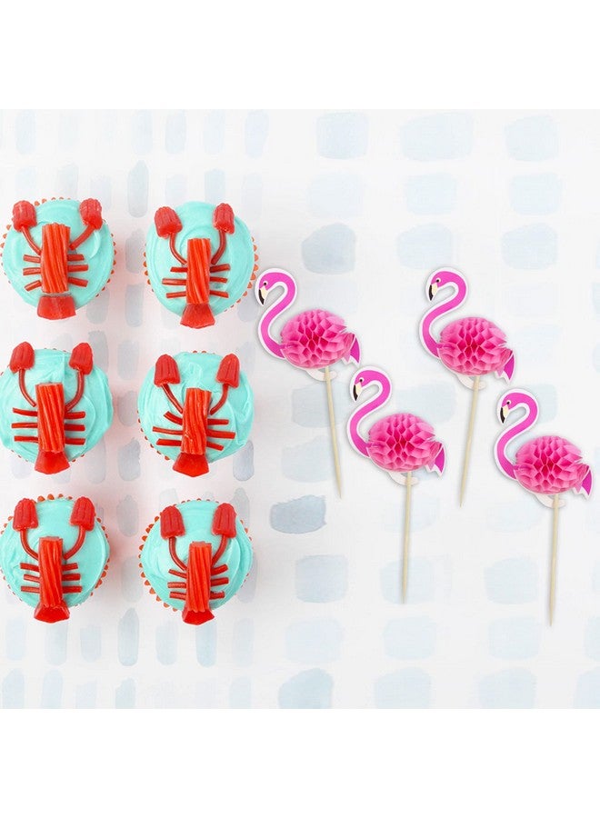 Ephlyn 24pcs 3D Flamingo Cupcake Toppers, Tropical Aloha Luau Cupcake Picks for Baby Shower, Summer Party, Wedding & Birthday Cake Decorations - Image 3
