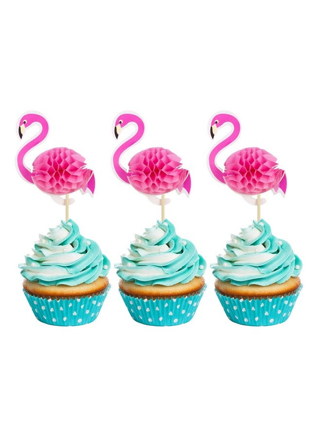 Ephlyn 24pcs 3D Flamingo Cupcake Toppers, Tropical Aloha Luau Cupcake Picks for Baby Shower, Summer Party, Wedding & Birthday Cake Decorations - Image 1