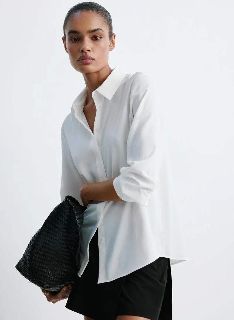 Mango 02-OFFWHITE Fluid Blouse With Concealed Buttons for Women | Best Price UAE