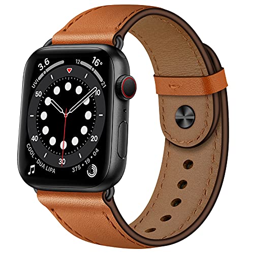 OUHENG Leather Bands Compatible with Apple Watch Band 42mm/41mm/40mm/38mm, Genuine Leather Replacement Strap for iWatch SE3 SE2 SE Series 11 10 9 8 7 6 5 4 3 2 1 (Brown/Black) - Image 1