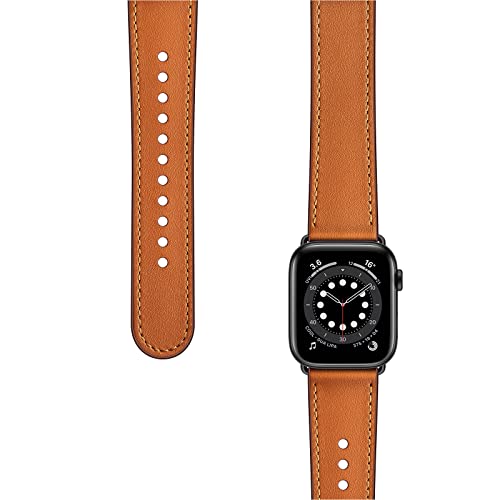 OUHENG Leather Bands Compatible with Apple Watch Band 42mm/41mm/40mm/38mm, Genuine Leather Replacement Strap for iWatch SE3 SE2 SE Series 11 10 9 8 7 6 5 4 3 2 1 (Brown/Black) - Image 3