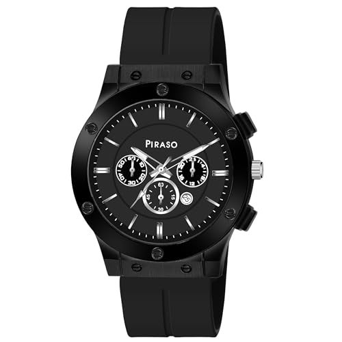 PIRASO Stainless Steel CASE and Silicone Magnetic Strap Watch for Men (Full Black) - Image 1