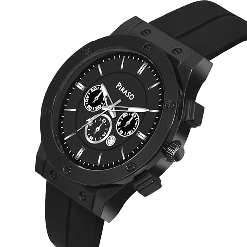 PIRASO Stainless Steel CASE and Silicone Magnetic Strap Watch for Men (Full Black) - Image 2