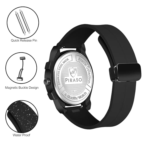 PIRASO Stainless Steel CASE and Silicone Magnetic Strap Watch for Men (Full Black) - Image 4