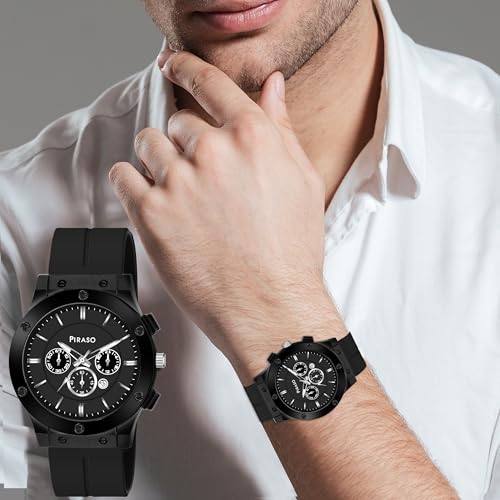 PIRASO Stainless Steel CASE and Silicone Magnetic Strap Watch for Men (Full Black) - Image 5