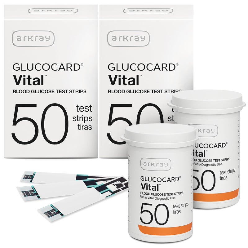 ARKRAY GLUCOCARD Vital Glucose Test Strips - No Coding Required, Fast 7-Second Results, 0.5 Microliter Sample Size - Compatible with GLUCOCARD Vital Blood Glucose Meter, 100 Count (2 Packs of 50) - Image 1