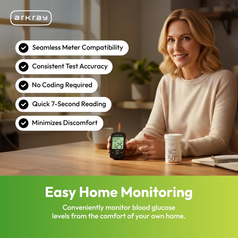 ARKRAY GLUCOCARD Vital Glucose Test Strips - No Coding Required, Fast 7-Second Results, 0.5 Microliter Sample Size - Compatible with GLUCOCARD Vital Blood Glucose Meter, 100 Count (2 Packs of 50) - Image 5