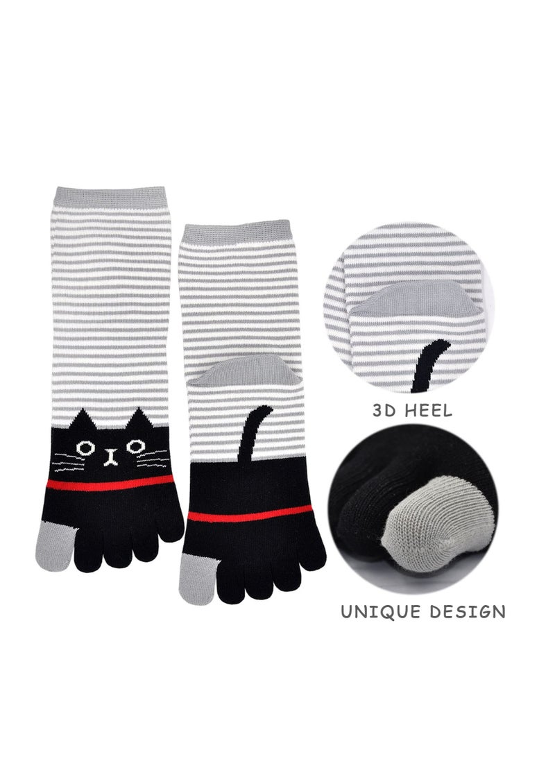 Excefore 5 Pack Cartoon Fashion Five Finger Socks, Colorful Cotton Five Finger Socks, Athletic Running Toe Socks, Suitable for Ladies - Image 5