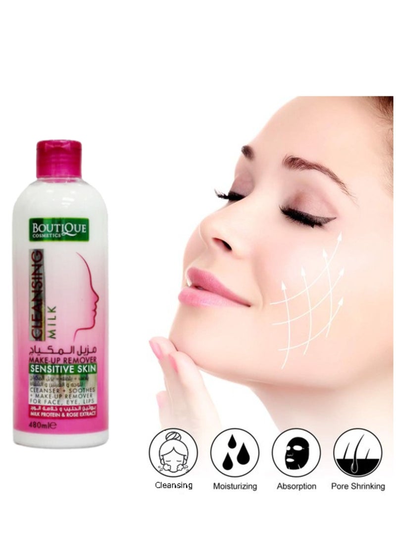 BOUTIQUE 3 Pieces Boutique Makeup Removal Extract With Milk And Rose Cleans Carefully And Gently Makeup Face Eyes And Lips Special For Sensitive Skin Economy Pack 480 Ml - Image 2