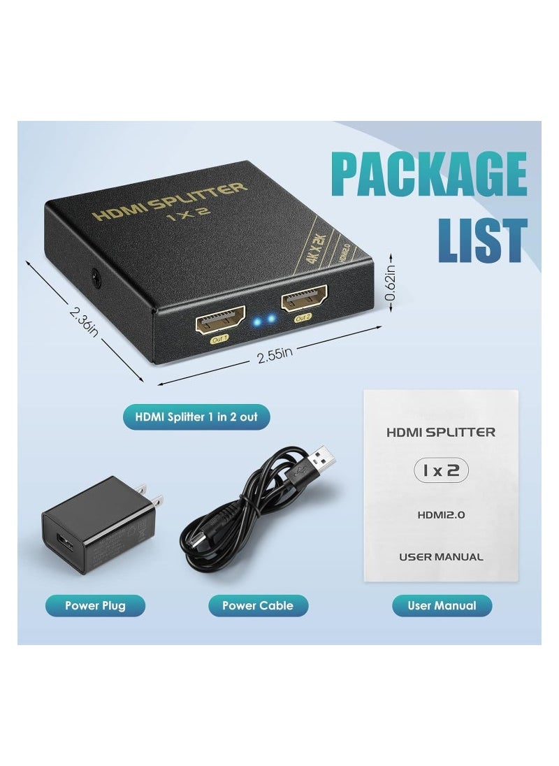 Captaintech - HDMI Splitter, 1 in 2 Out 60Hz- HDCP 2.2/2.3 Bypass, HDR, Dolby Atmos/DTS5.1/7.1, Compatible with PS5/PS4/PS3, Apple TV, Xbox, Cable Box, Roku Stick, etc. HDMI Down Scaler 4K 1080P Sync - Image 1