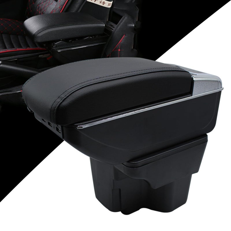 Tocsho Armrest Box for Kia Rio 20122016 Double Layer Front Center Console Black Leather with Charging 7 USB Ports